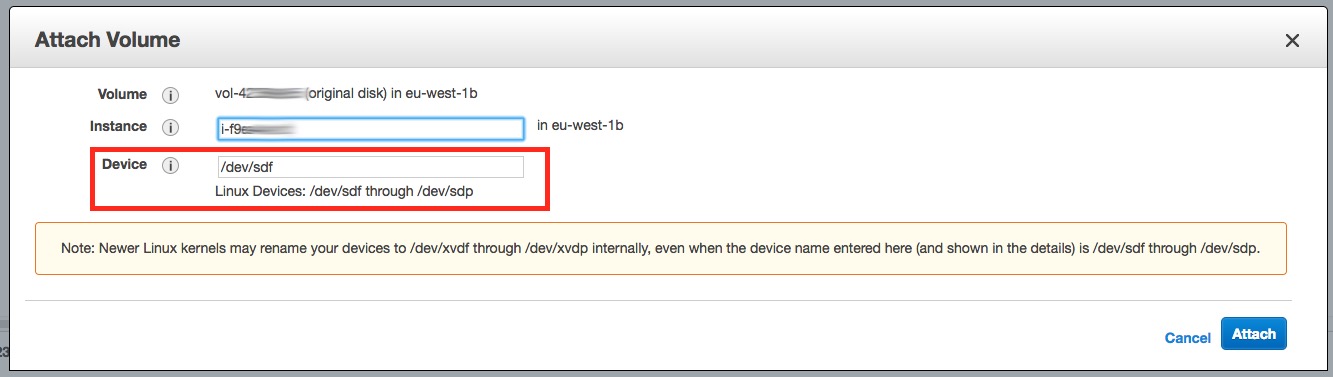 EBS Volume downsize - Attach the volumes to the new instance